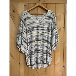 LulaRoe | Striped Renee V Neck Balloon Short Sleeve Top NWT | Size 2XL
